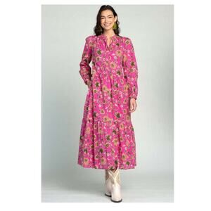 Olivia James The Label SZ M Cotton Rosie Dress Vintage Plum Long Sleeve Pockets